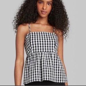 Black and white checkered gingham top, size medium,